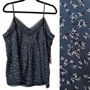 New NWT 1 State Midnight Sky blue floral print cami top with lace Sz XL